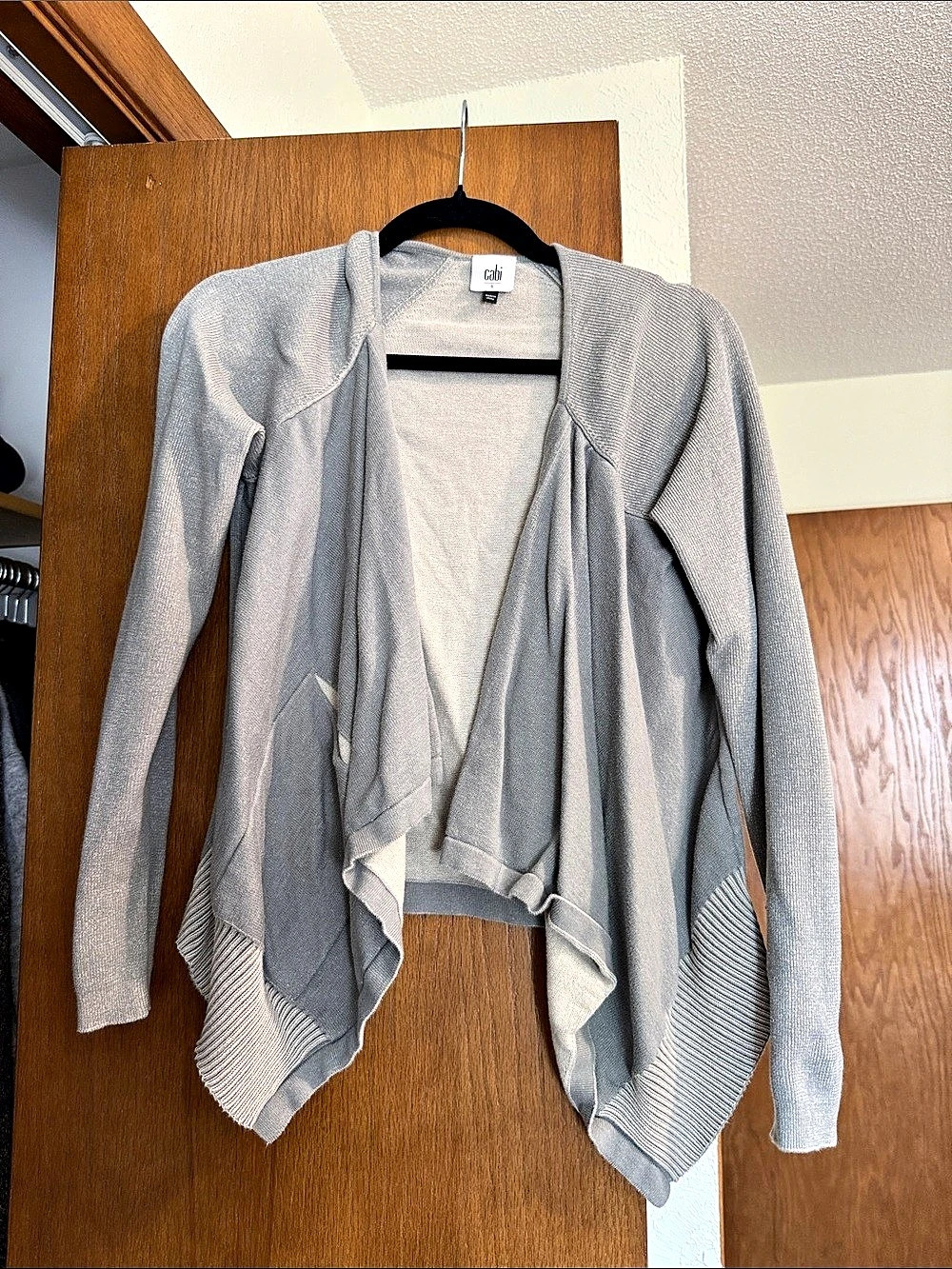 Gray Draped Open Front Sweater